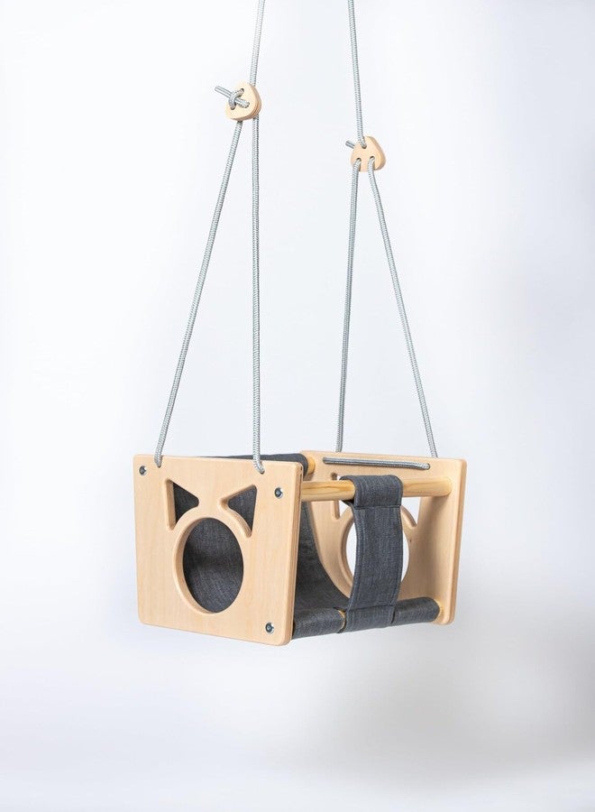 Keebori Indoor Wooden Cat Swing, Hanging Hammock Bed with Denim Fabric, Beige Frame, Adjustable Rope for Pets by KEEBORI (White) - Image 4